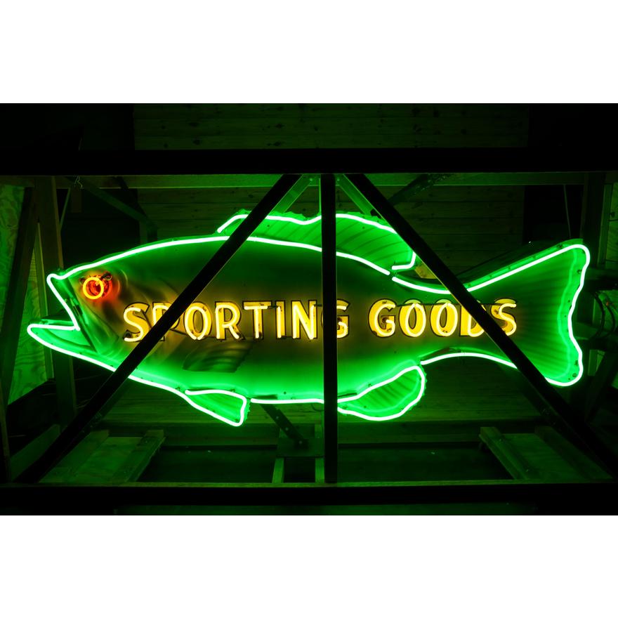 9' Sporting Goods Bass Fish Double Sign Porcelain Neon Sign TAC 8.9 -  $100,000 - Richmond Auctions